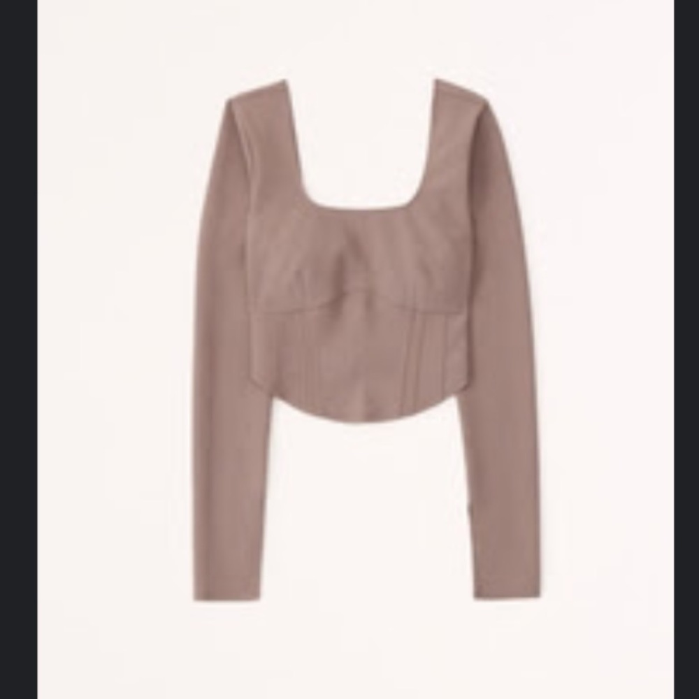 Abercrombie Long-Sleeve Corset Scoopneck Top Taupe XXL